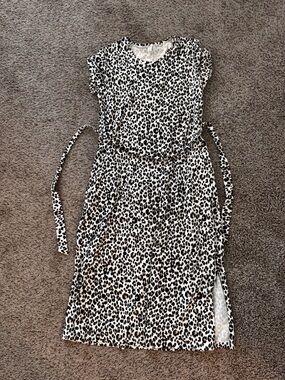 Old Navy Leopard-Print Tie-Waist Midi Dress - Black, White, Tan